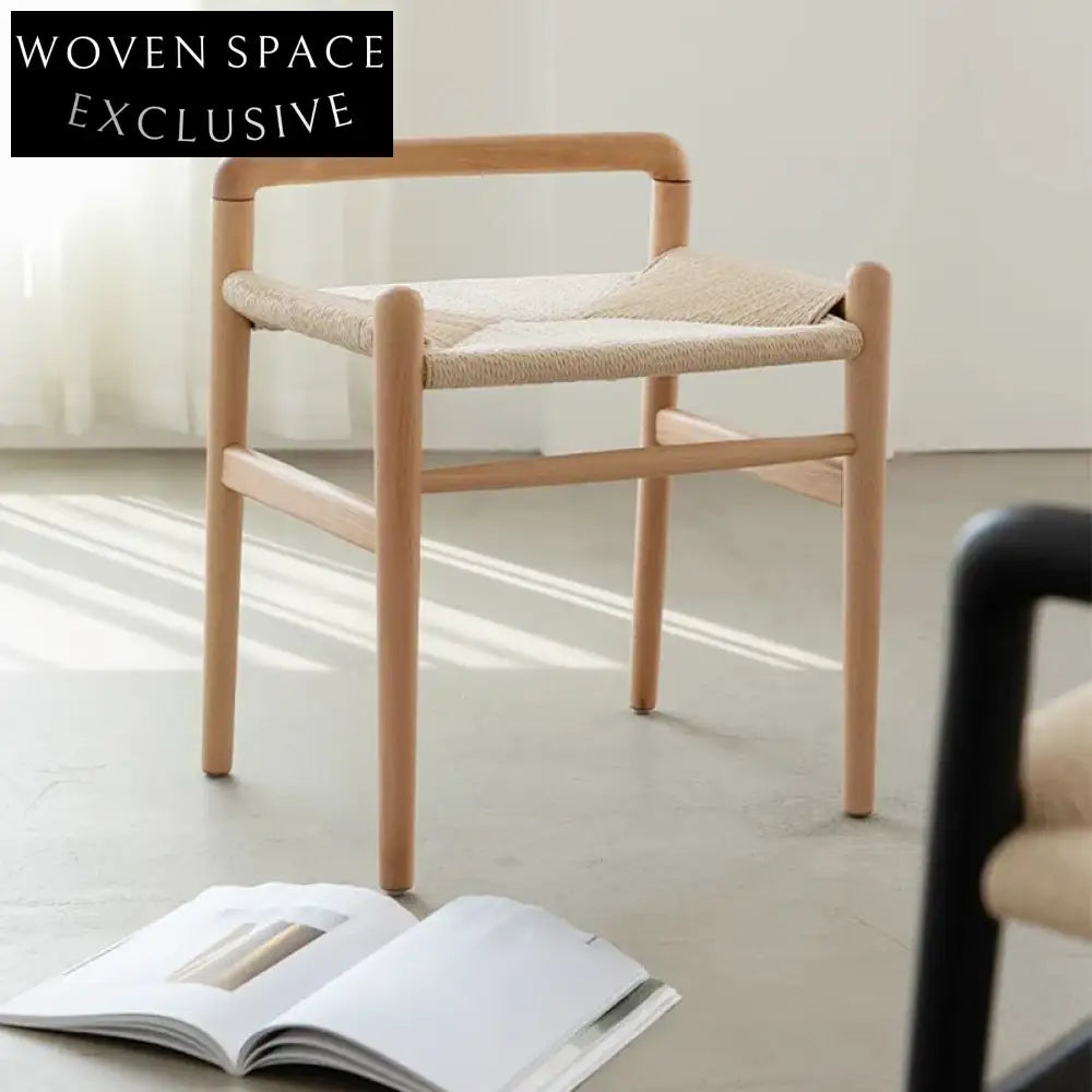 Nordic Solid Beech Wood Frame Rope Seat Dining Chair for Modern Homes