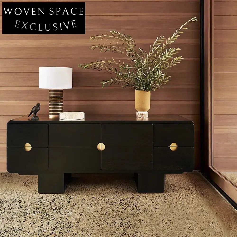 Nordic Solid Oak Wood Storage Sideboard Cabinet for Living Room Entryway