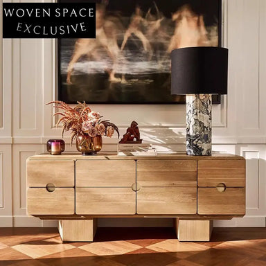 Nordic Solid Oak Wood Storage Sideboard Cabinet for Living Room Entryway