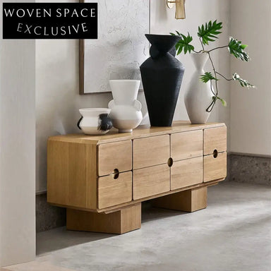 Nordic Solid Oak Wood Storage Sideboard Cabinet for Living Room Entryway