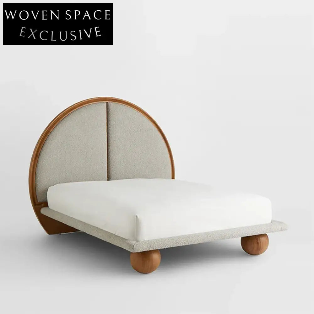 Nordic Solid Pine Wood King Size Linen Upholstered Modern Bedroom Bed