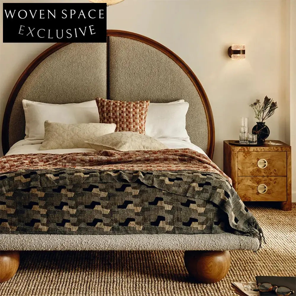 Nordic Solid Pine Wood King Size Linen Upholstered Modern Bedroom Bed