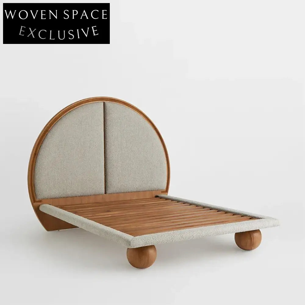 Nordic Solid Pine Wood King Size Linen Upholstered Modern Bedroom Bed