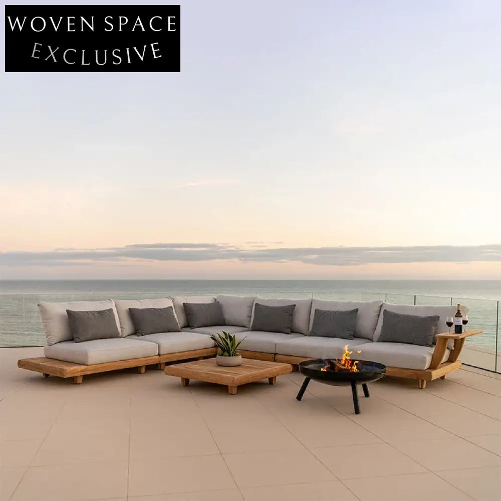 Nordic Solid Teak Wood Outdoor Sofa Chair Waterproof Cushions Garden Seating