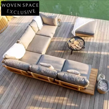 Nordic Solid Teak Wood Outdoor Sofa Chair Waterproof Cushions Garden Seating