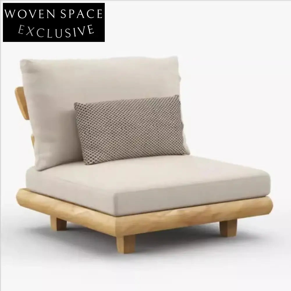 Nordic Solid Teak Wood Outdoor Sofa Chair Waterproof Cushions Garden Seating