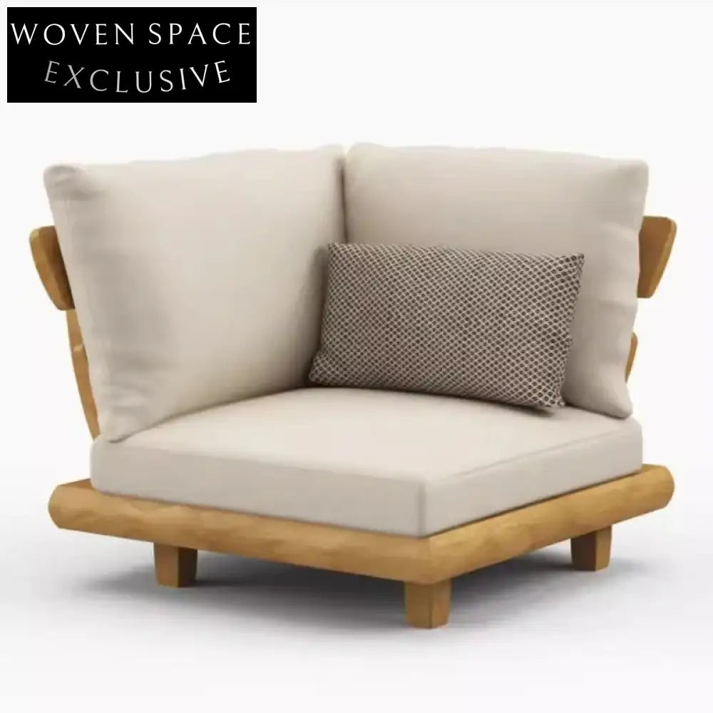 Nordic Solid Teak Wood Outdoor Sofa Chair Waterproof Cushions Garden Seating