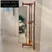 Nordic Solid Walnut Wood Floor Stand Coat Rack with Mirror and Leather Accents
