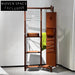 Nordic Solid Walnut Wood Floor Stand Coat Rack with Mirror and Leather Accents