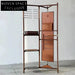 Nordic Solid Walnut Wood Floor Stand Coat Rack with Mirror and Leather Accents