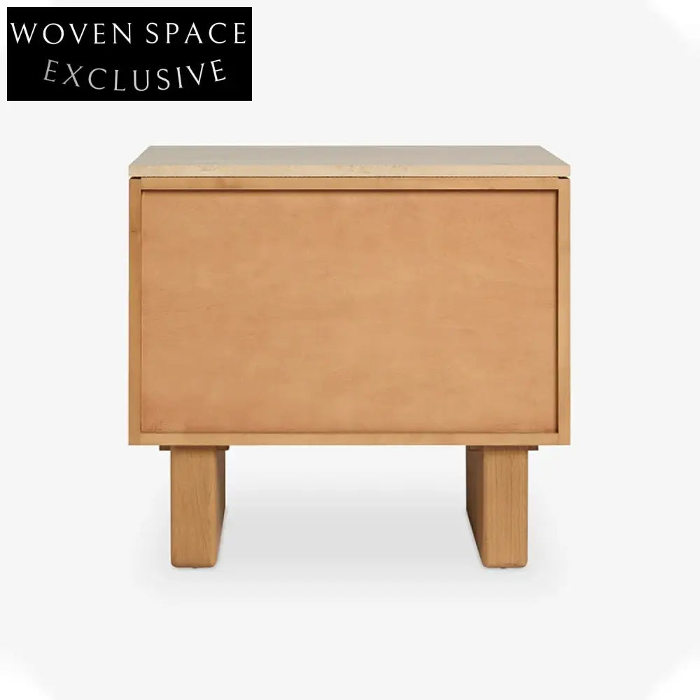 Nordic Solid Wood 2-Drawer Nightstand, Marble Top Bedside Table for Small Spaces