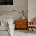 Nordic Solid Wood Burl Veneer Nightstand, Minimalist Square Bedside Table