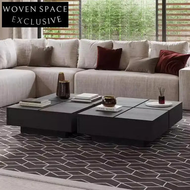 Nordic Solid Wood Coffee Table with Storage, Modern Living Room Centerpiece