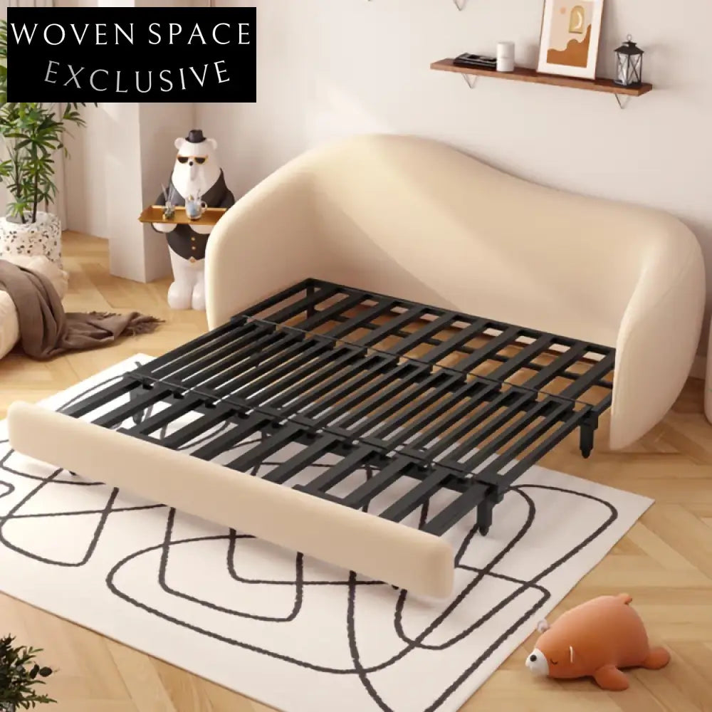 Nordic Solid Wood Frame Fabric Folding Sofa Bed for Modern Living Guest Room