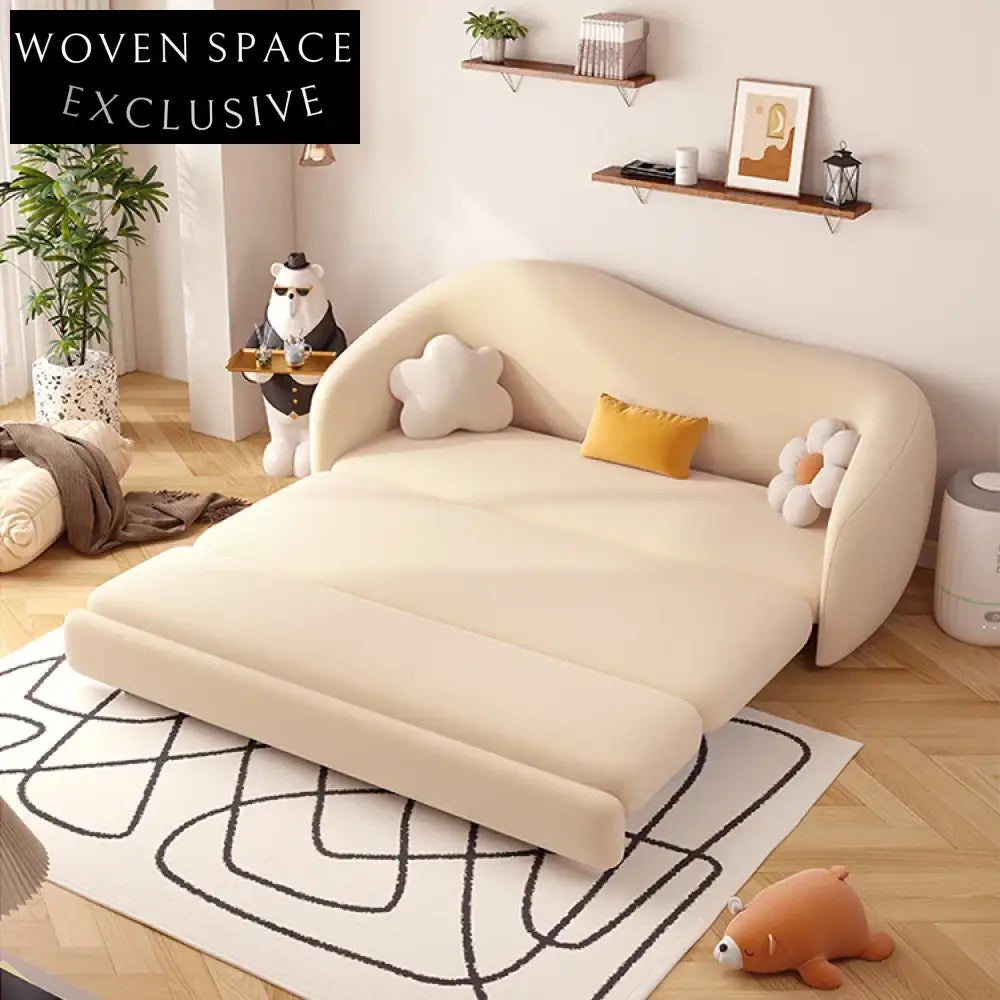 Nordic Solid Wood Frame Fabric Folding Sofa Bed for Modern Living Guest Room
