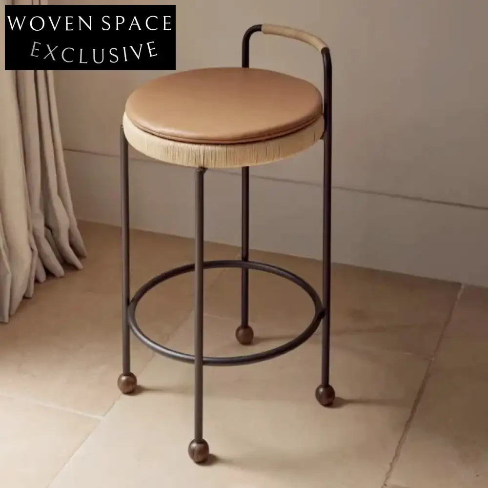 Nordic Solid Wood High Bar Stool with Sturdy Metal Legs for Kitchen Dining