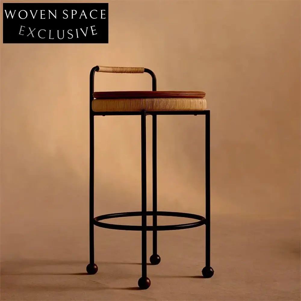 Nordic Solid Wood High Bar Stool with Sturdy Metal Legs for Kitchen Dining