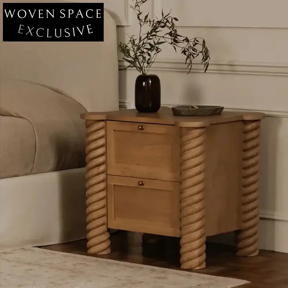 Nordic Solid Wood Nightstand Cabinet Modern Minimalist Bedroom Side Table with Drawer