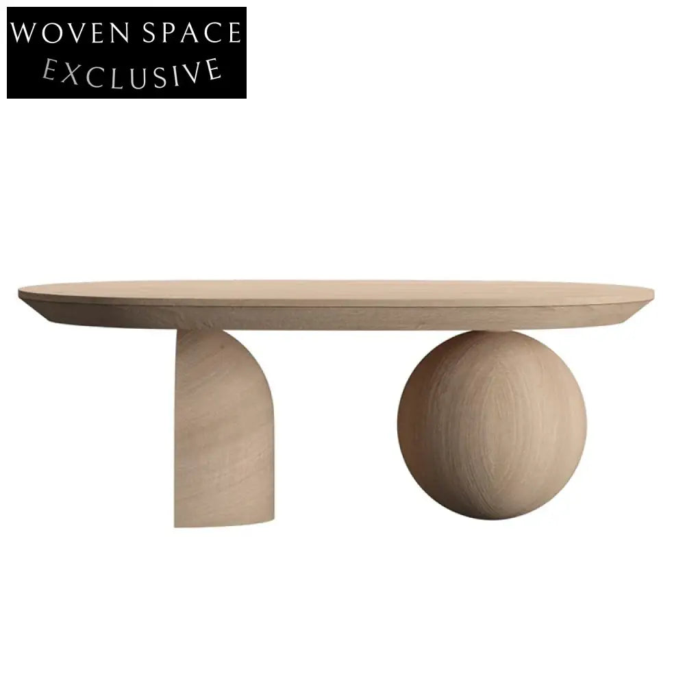 Nordic Solid Wood Oval Shaped Ball Base Modern Living Room Coffee Table