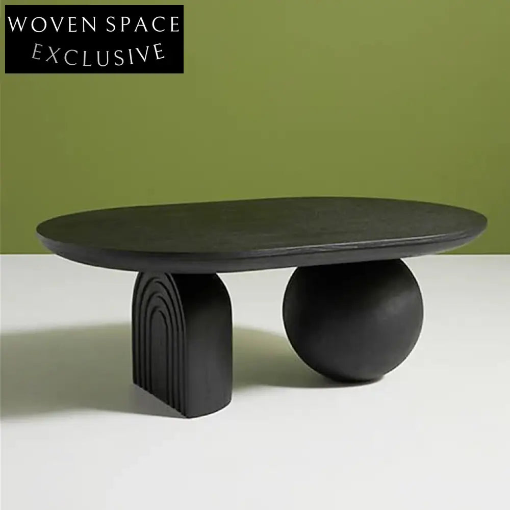 Nordic Solid Wood Oval Shaped Ball Base Modern Living Room Coffee Table