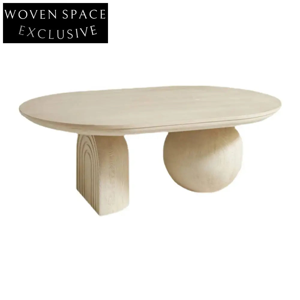 Nordic Solid Wood Oval Shaped Ball Base Modern Living Room Coffee Table