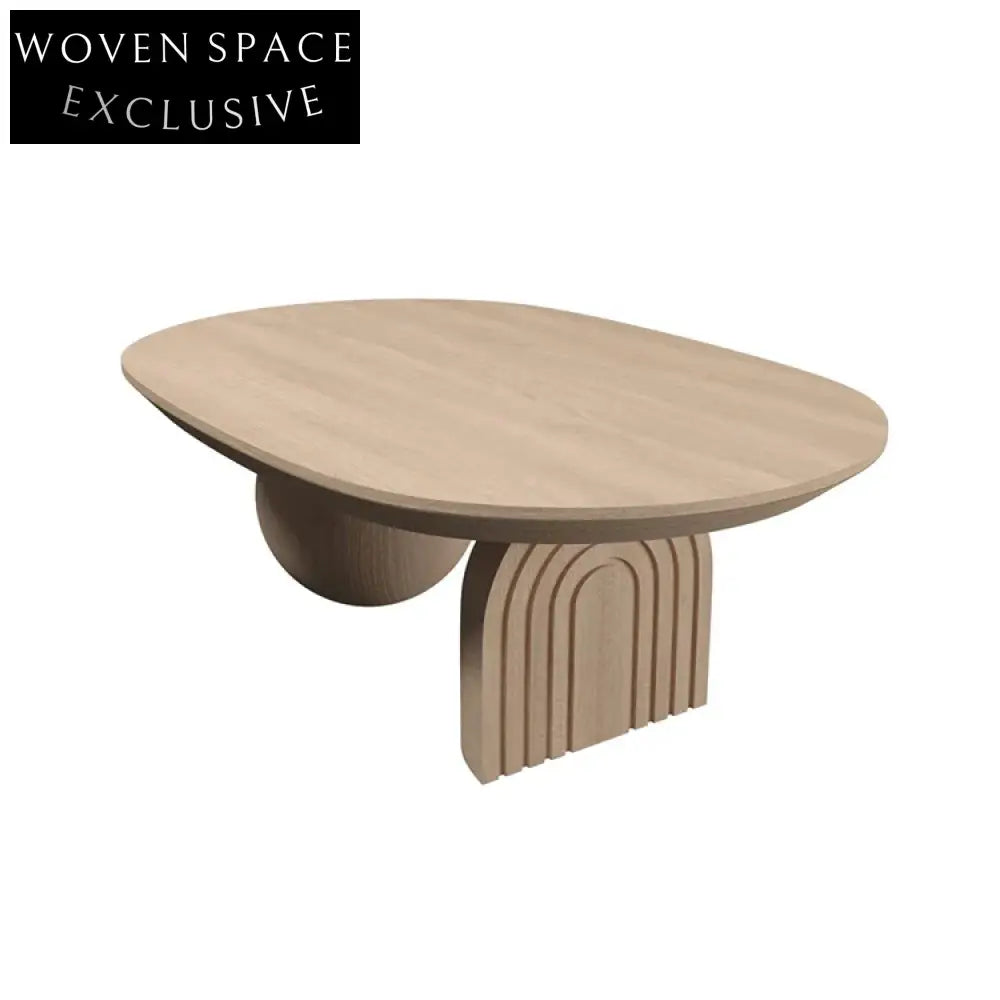 Nordic Solid Wood Oval Shaped Ball Base Modern Living Room Coffee Table