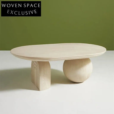 Nordic Solid Wood Oval Shaped Ball Base Modern Living Room Coffee Table