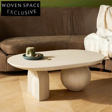 Nordic Solid Wood Oval Shaped Ball Base Modern Living Room Coffee Table