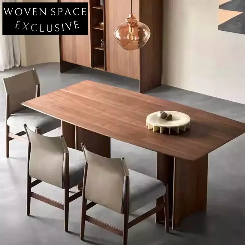 Nordic Solid Wood Rectangle Dining Table, Walnut Finish for 8 People