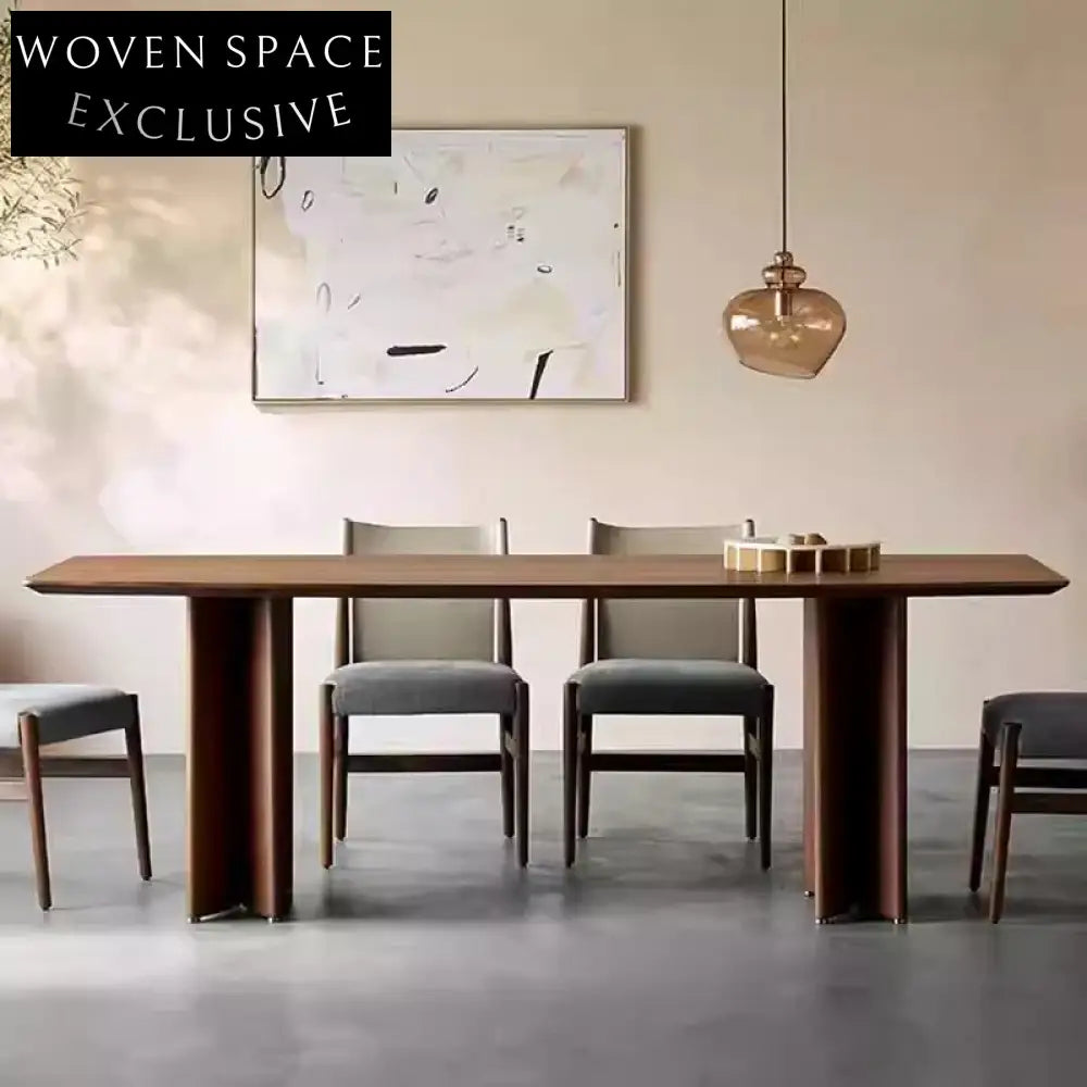 Nordic Solid Wood Rectangle Dining Table, Walnut Finish for 8 People