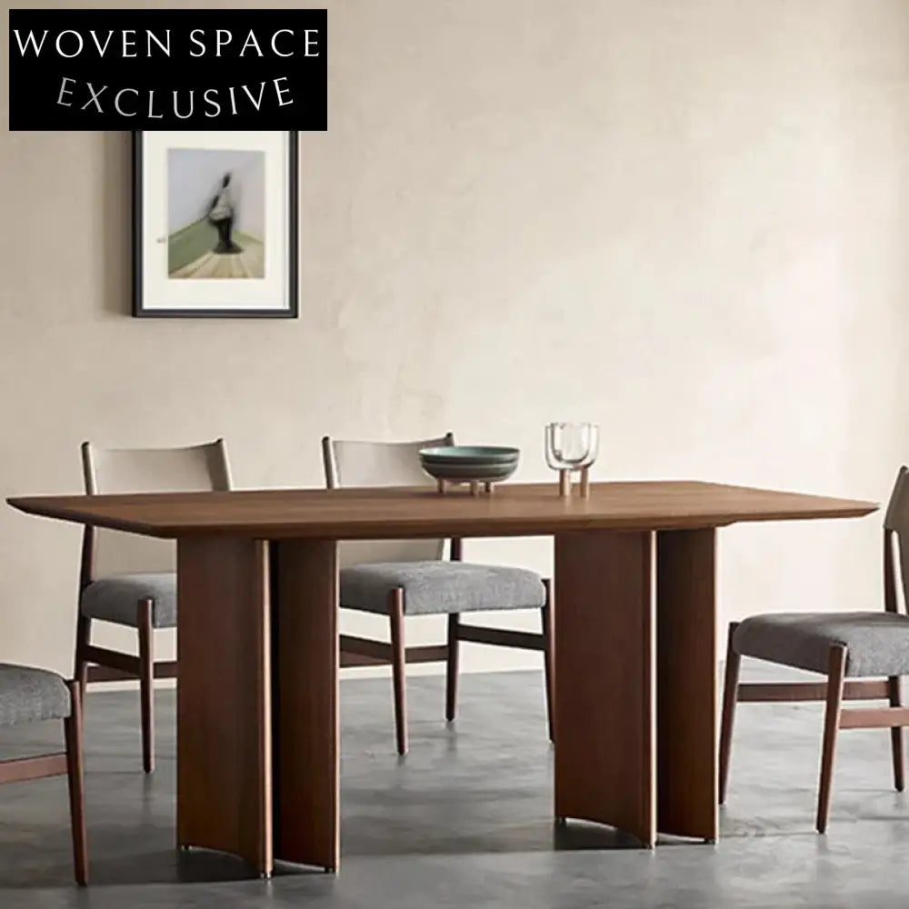 Nordic Solid Wood Rectangle Dining Table, Walnut Finish for 8 People
