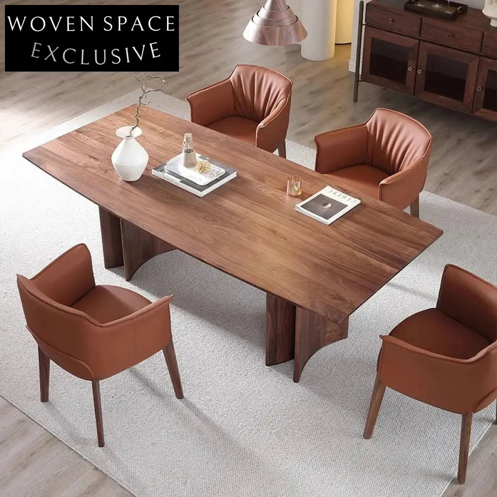 Nordic Solid Wood Rectangle Dining Table, Walnut Finish for 8 People