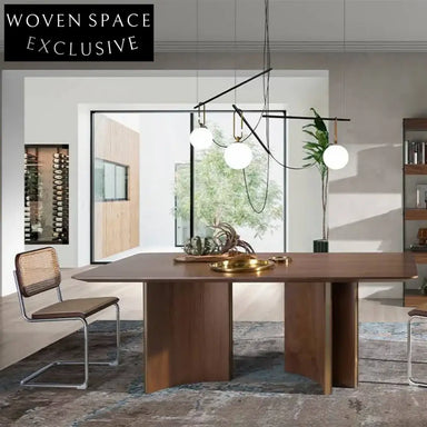 Nordic Solid Wood Rectangle Dining Table, Walnut Finish for 8 People