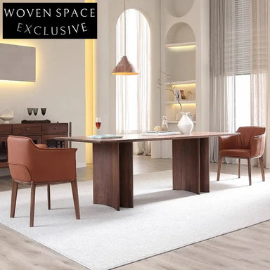 Nordic Solid Wood Rectangle Dining Table, Walnut Finish for 8 People