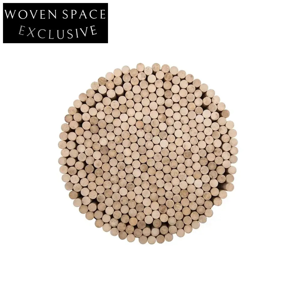 Nordic Solid Wood Round Ottoman Stool: Boucle Fabric, Modern Home Accent