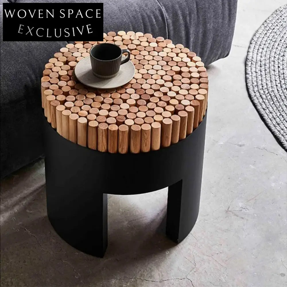 Nordic Solid Wood Round Ottoman Stool: Boucle Fabric, Modern Home Accent