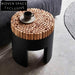 Nordic Solid Wood Round Ottoman Stool: Boucle Fabric, Modern Home Accent