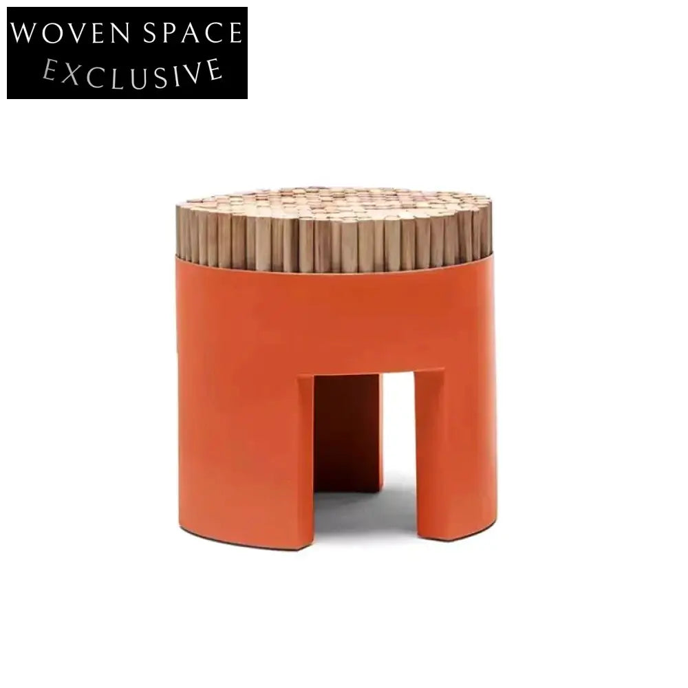 Nordic Solid Wood Round Ottoman Stool: Boucle Fabric, Modern Home Accent