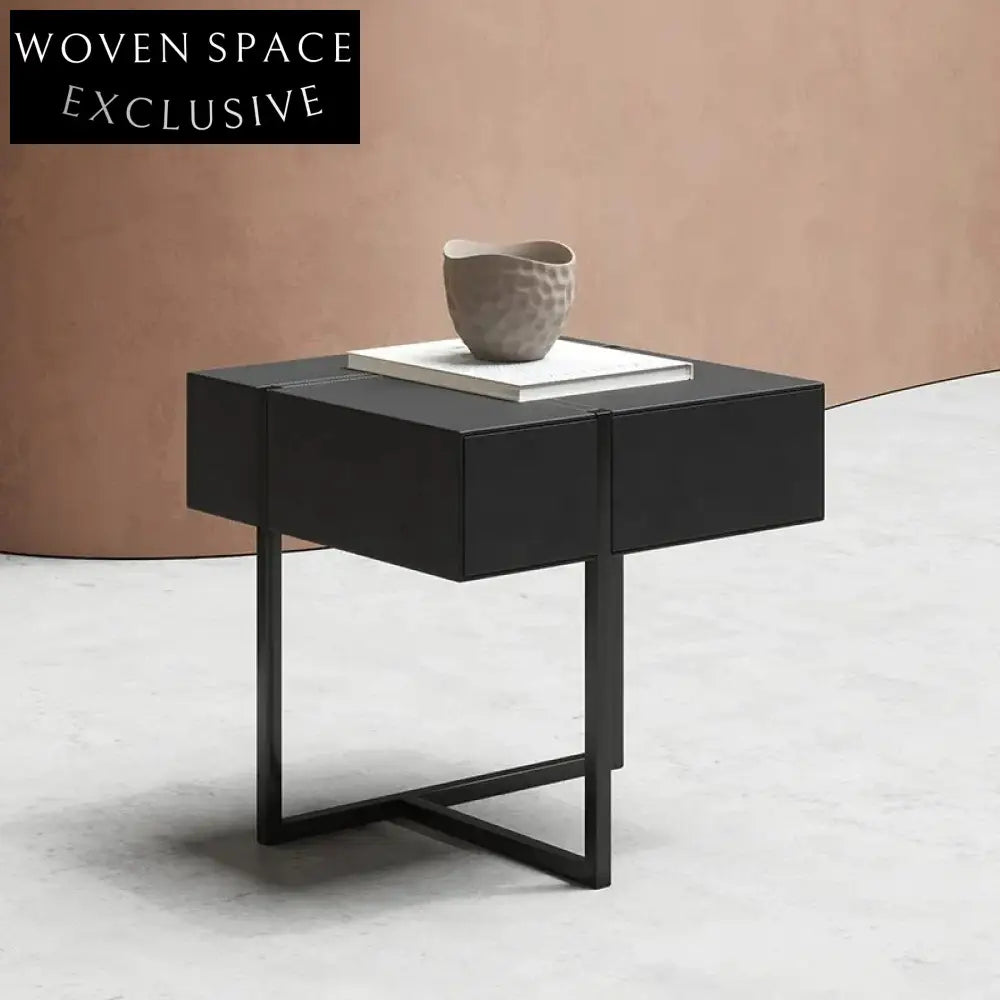 Nordic Square Bedside Table with Metal Legs and Storage Drawer Nightstand