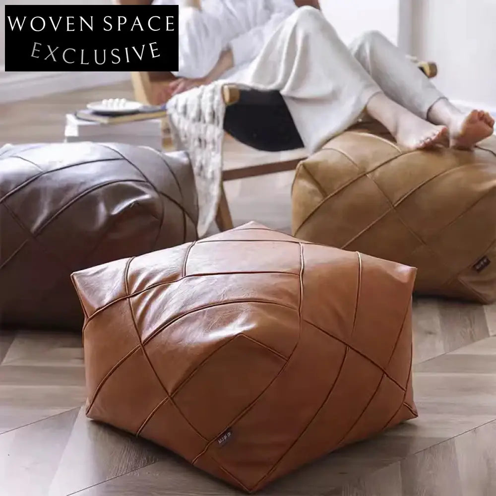 Nordic Square Faux Leather Ottoman, Modern Leisure Living Room Foot Stool