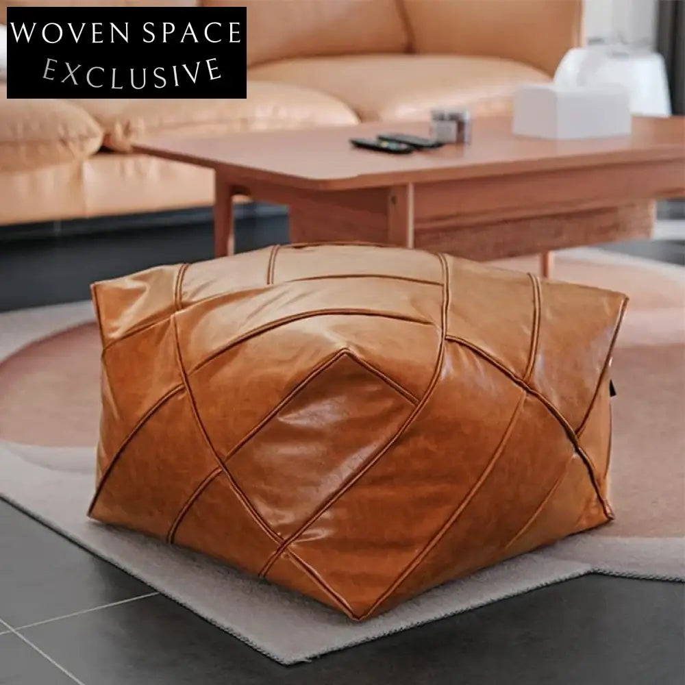 Nordic Square Faux Leather Ottoman, Modern Leisure Living Room Foot Stool