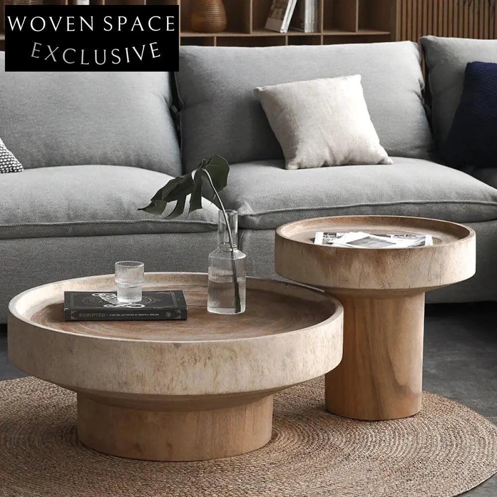 Nordic Style Natural Solid Wood Coffee Table - Ecological Round Low Height Design