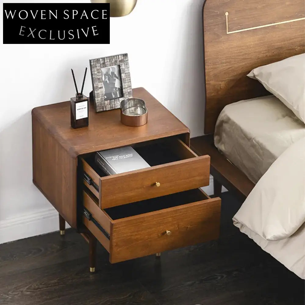 Nordic Style Solid Wood Nightstand with Two Drawers and Storage