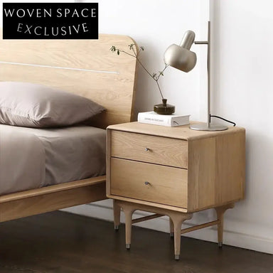 Nordic Style Solid Wood Nightstand with Two Drawers and Storage