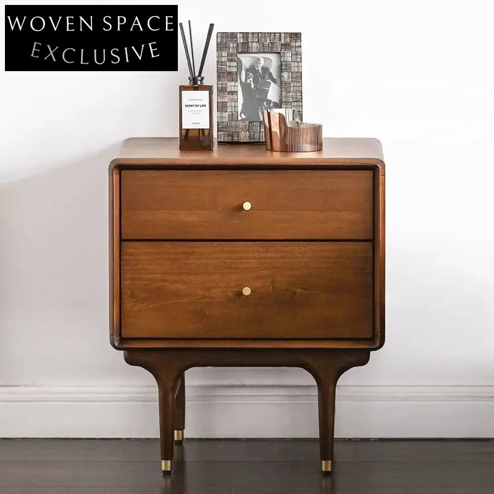 Nordic Style Solid Wood Nightstand with Two Drawers and Storage