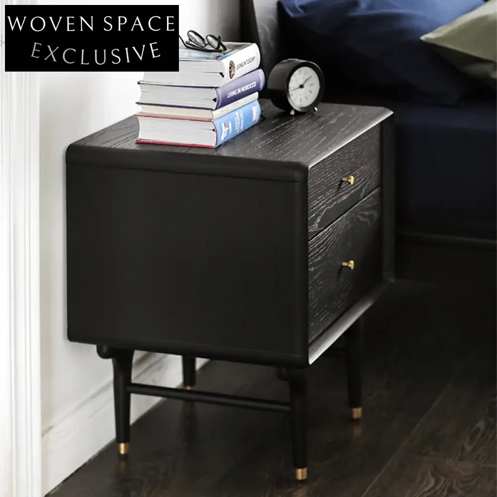Nordic Style Solid Wood Nightstand with Two Drawers and Storage