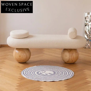 Nordic Style Solid Wood Teddy Fabric Upholstered Entryway Bench Ottoman Seating