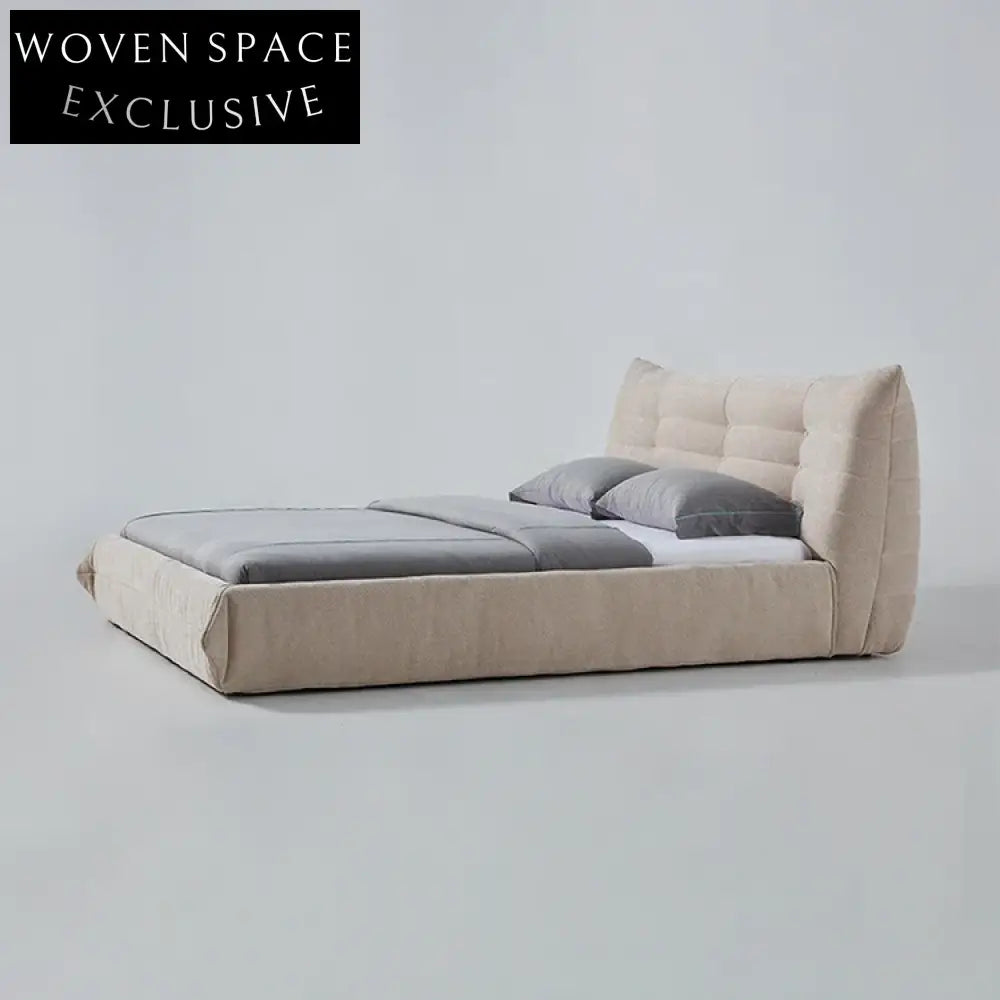 Nordic Style Upholstered Double Solid Wood Frame Sponge Caterpillar Bed