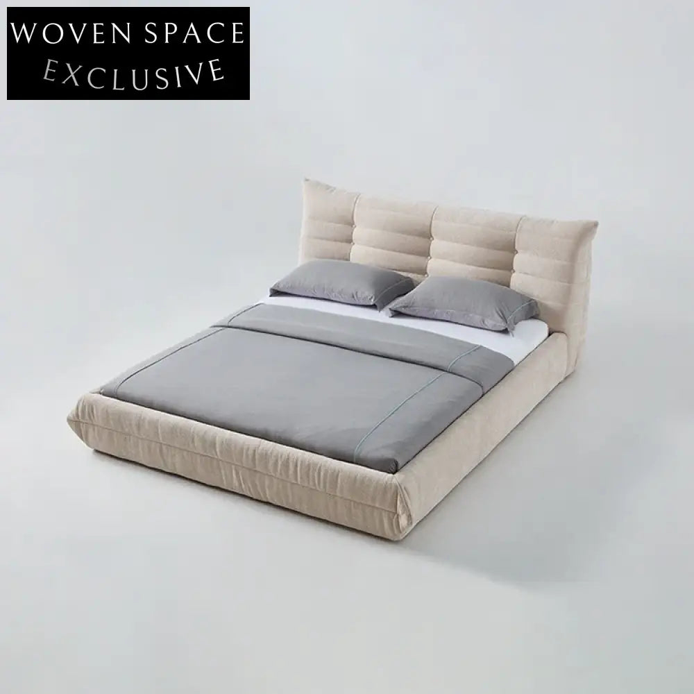 Nordic Style Upholstered Double Solid Wood Frame Sponge Caterpillar Bed