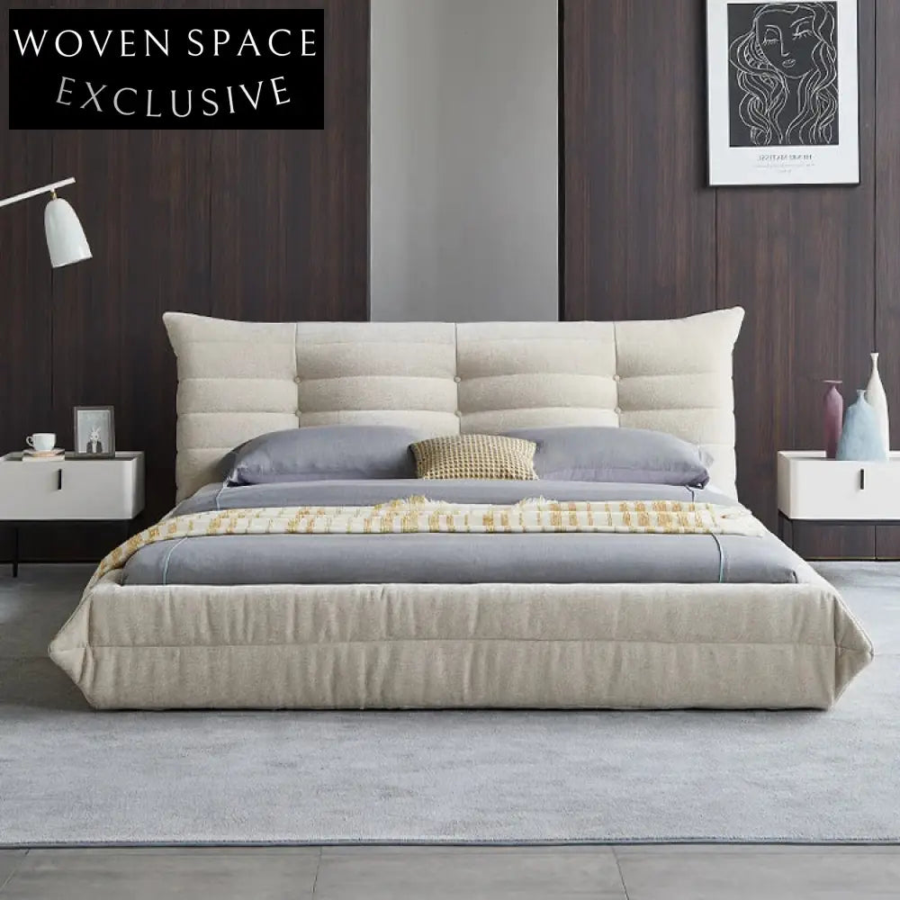 Nordic Style Upholstered Double Solid Wood Frame Sponge Caterpillar Bed